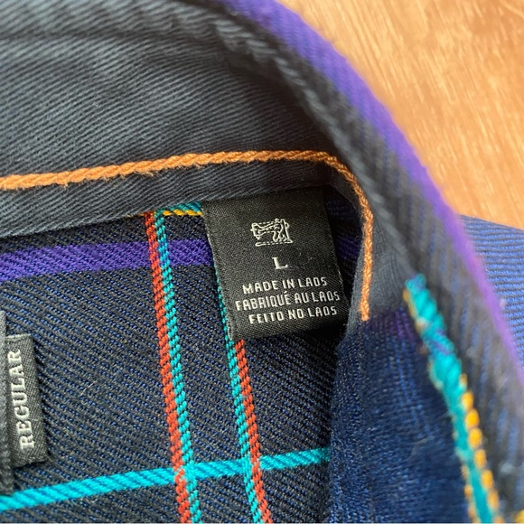 Scotch & Soda Long Sleeve Button Up Shirt Mens Large Checkered Purple - Picture 8 of 12